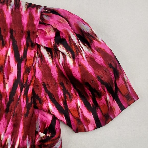 Misa Los Angeles Amina Mini Wrap Dress Pink Red Abstract Short Sleeve USA XS - Picture 4 of 12